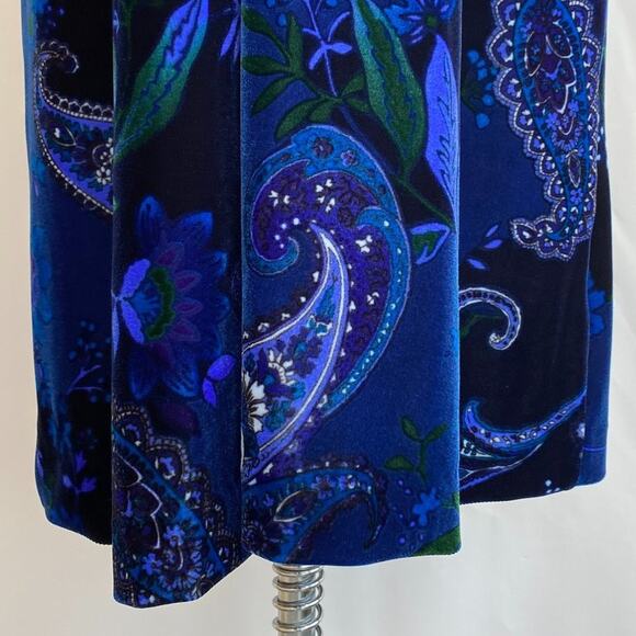 Oscar De La Renta VELVET Paisley Zip Vneck Pocket Maxi Nightgown Sleep Blue sz L - Picture 6 of 10